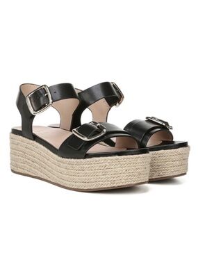 27 EDIT Black Leather Espadrille Platform Sandal